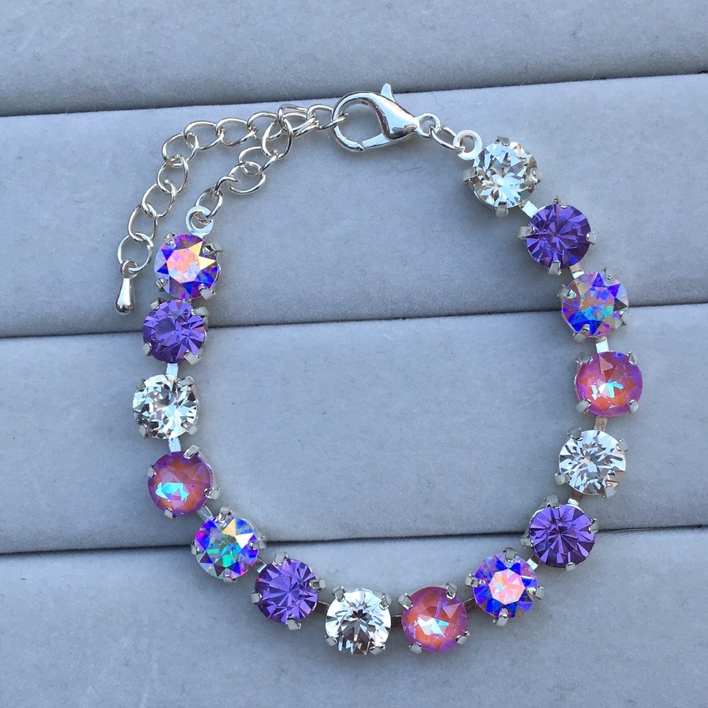 Violet + Amethyst Aurora Borealis + Silver Crystal Tennis Bracelet - Picture 3 of 5